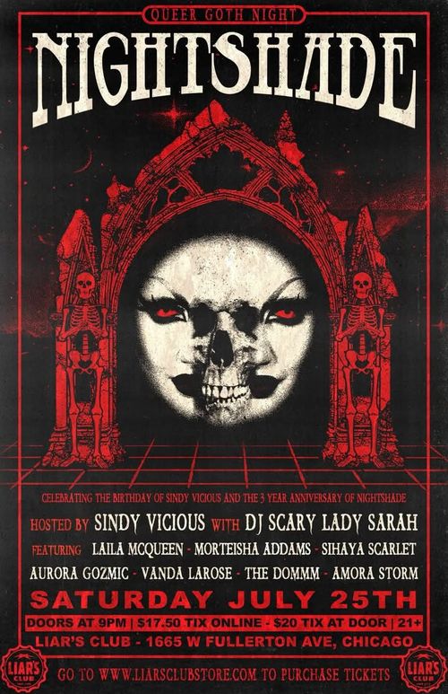 Nightshade Queer Goth Night hosted by Sindy Vicious with DJ Scary Lady Sarah