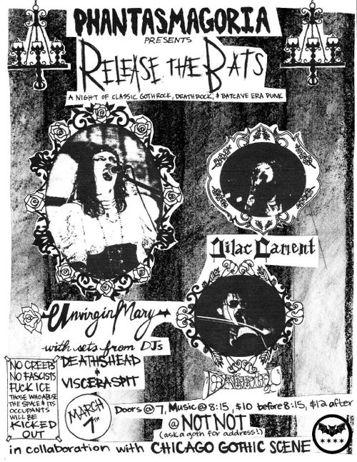 Release the Bats: Unvirgin Mary, Lilac Lament, DAMMIT! with DJ sets from Deaths Head and Visceraspit