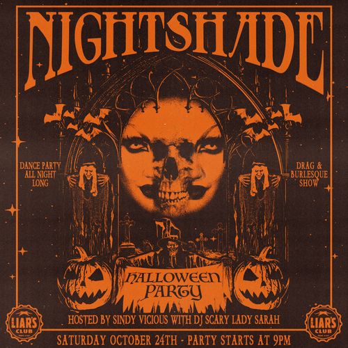 Nightshade Queer Goth Night hosted by Sindy Vicious with DJ Scary Lady Sarah